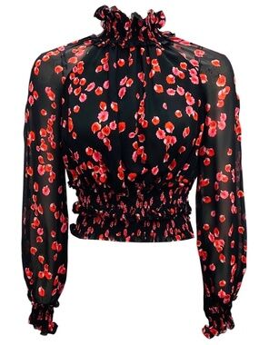 GIAMBATTISTA VALLI BLACK / RED PRINTED SILK CHIFFON TOP